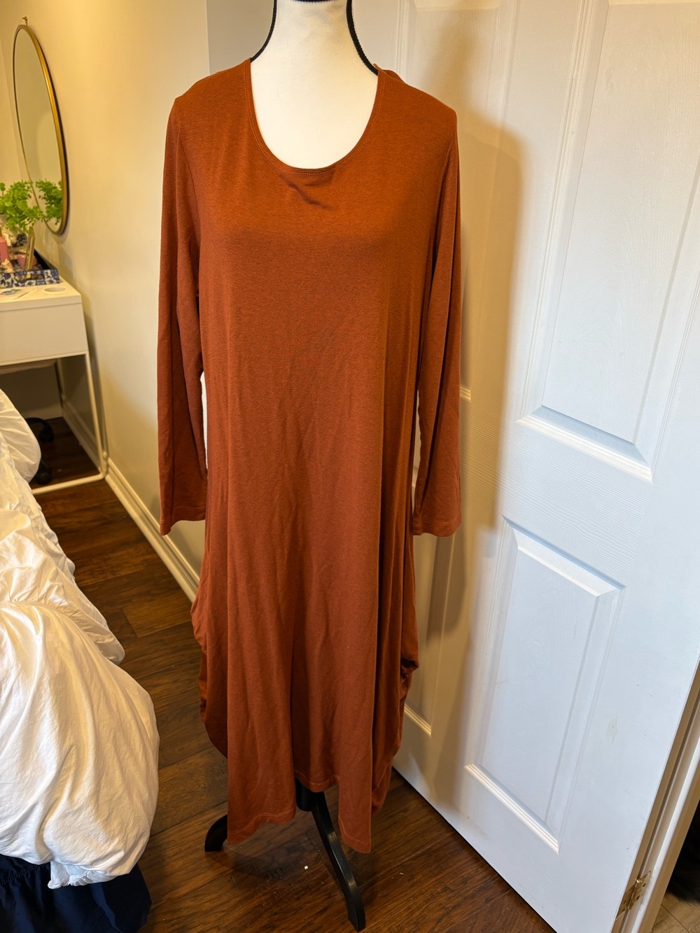 Bryn Walker Rust Lagenlook Midi Dress L Boho Pockets Asymmetrical